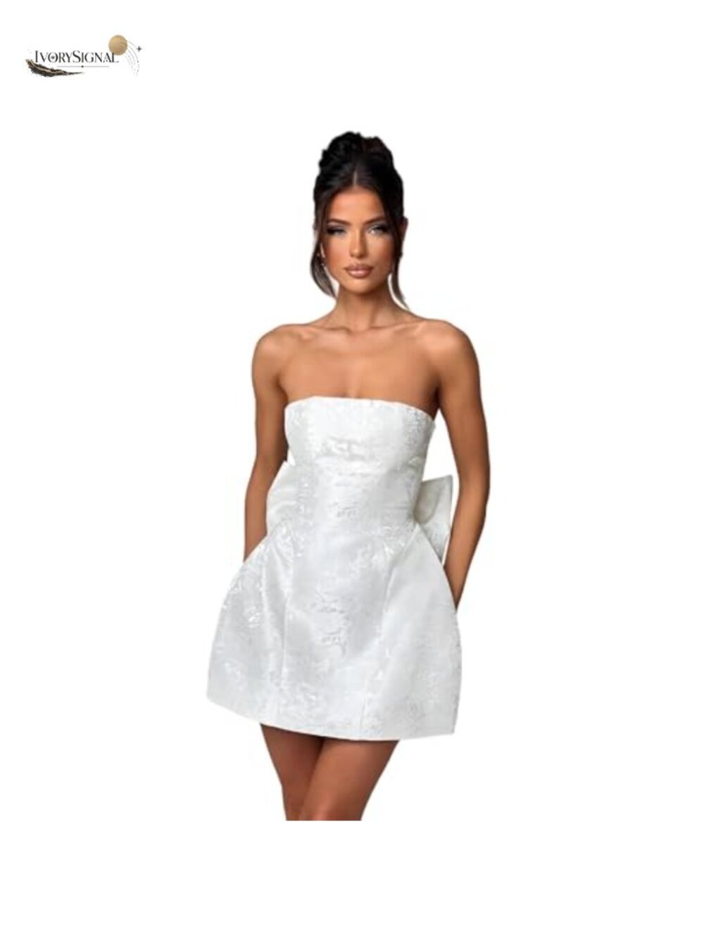 Strapless Satin Mini Prom Dress with Bow Embroidery A-Line